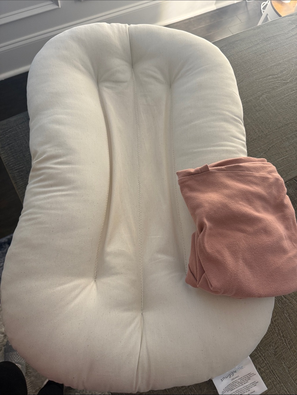 Snuggle Me Organic Infant Lounger with Dusty Rose Cover. - Picture 3 of 3